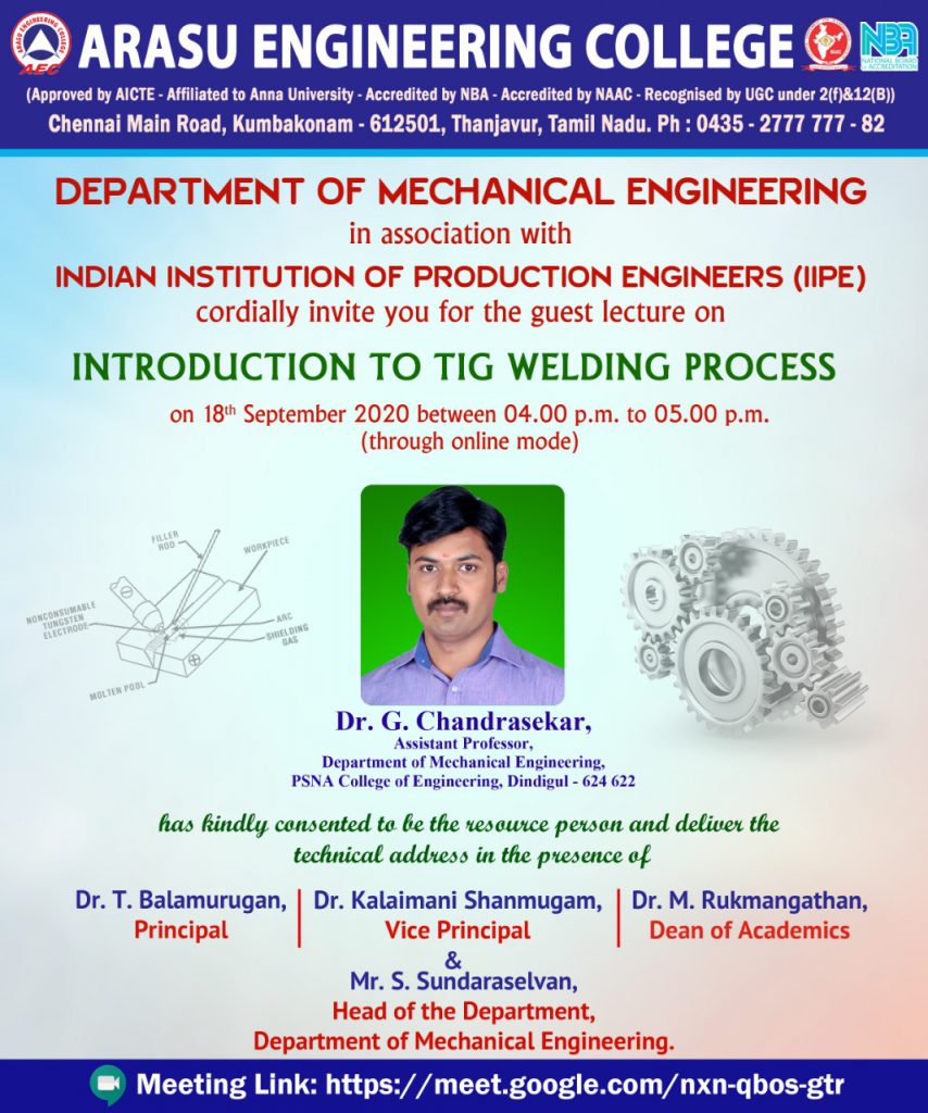 Department of Mechanical Engineering in association with IIPE ...