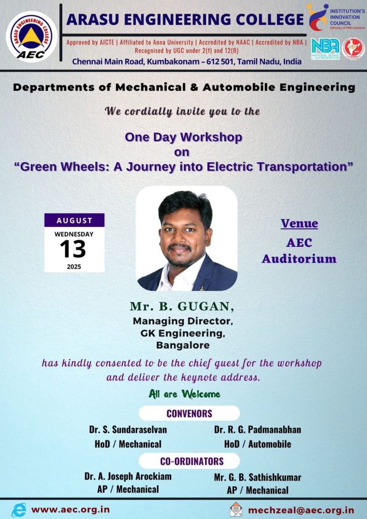  one day workshop on " Green Wheels : A Journey into Electric Transportation "