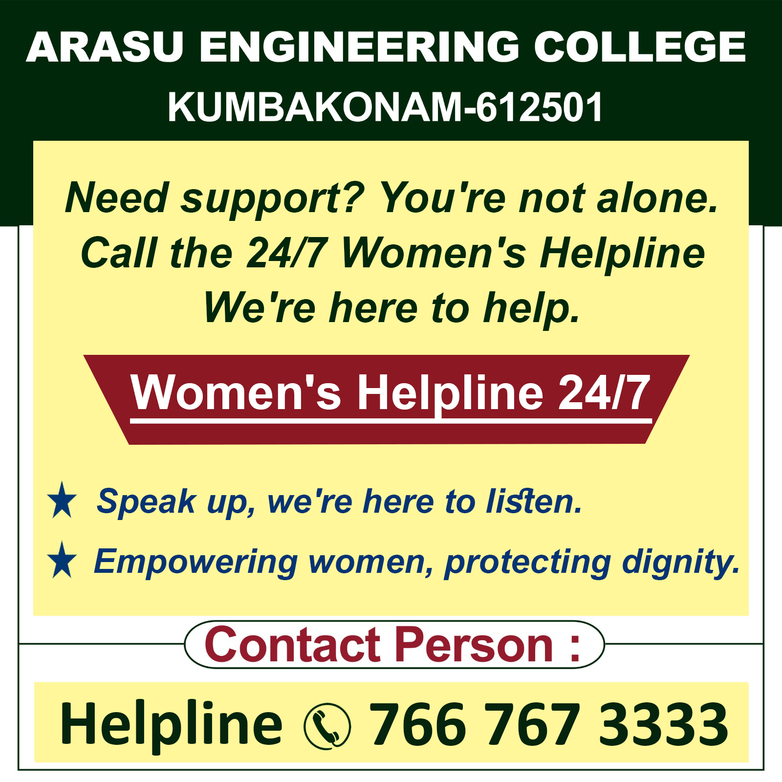 Women's Helpline - Arasu Engineering College, Kumbakonam